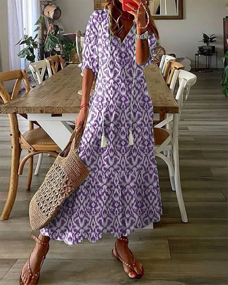 BARILA - Vestido Maxi de Print Geométrico con Escote en V
