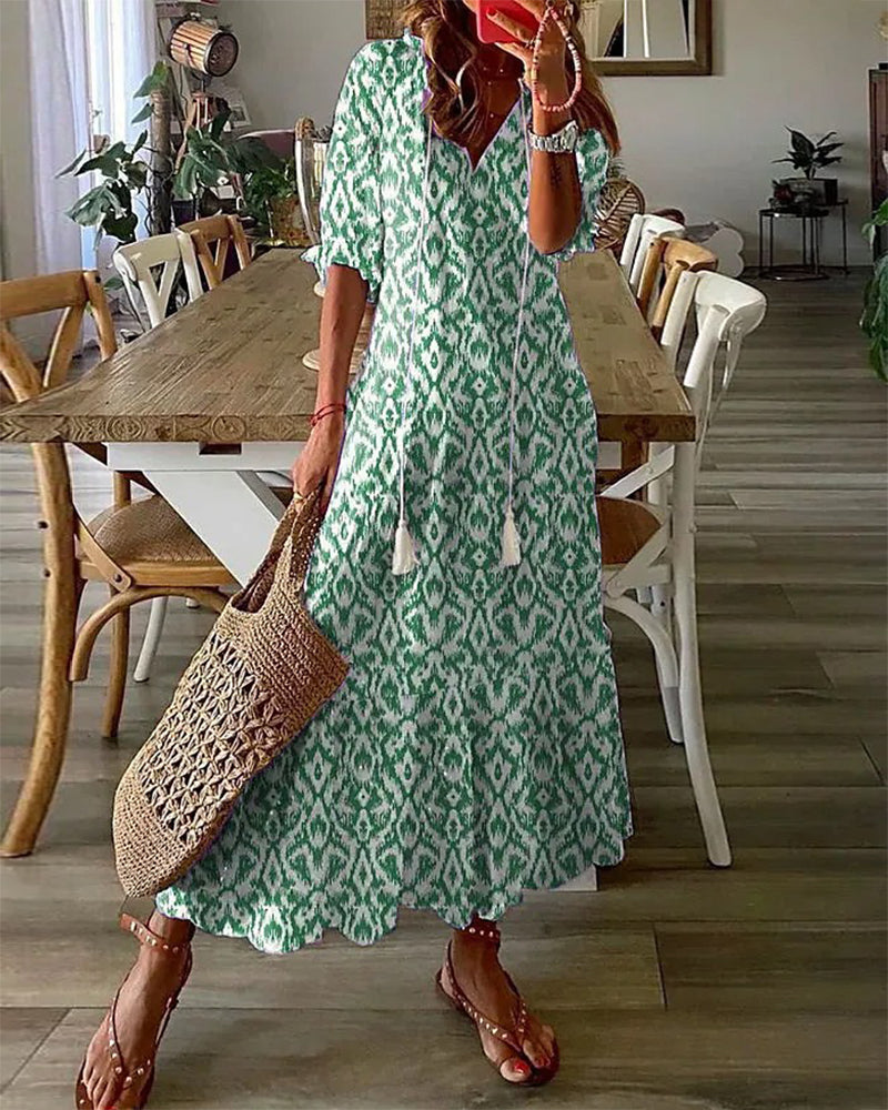 Andrea - Vestido Impreso Boho Vintage con Escote en V