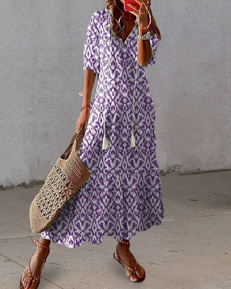 Andrea - Vestido Impreso Boho Vintage con Escote en V