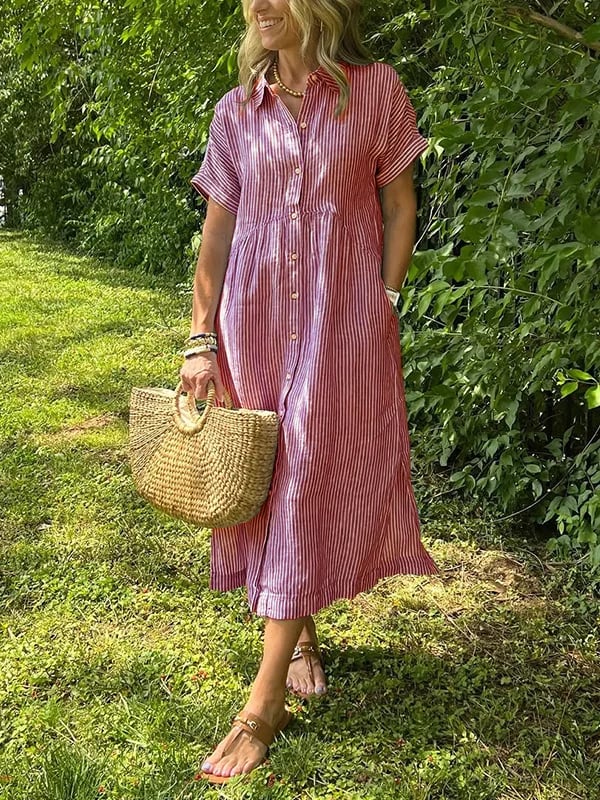 Malina | Vestido camisa a rayas con bolsillos funcionales