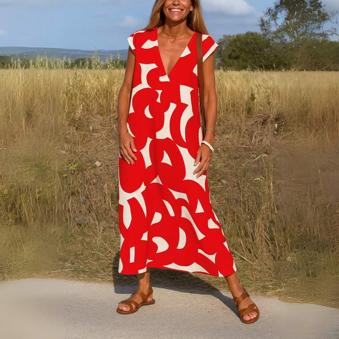 Laura | Vestido maxi con estampado artístico