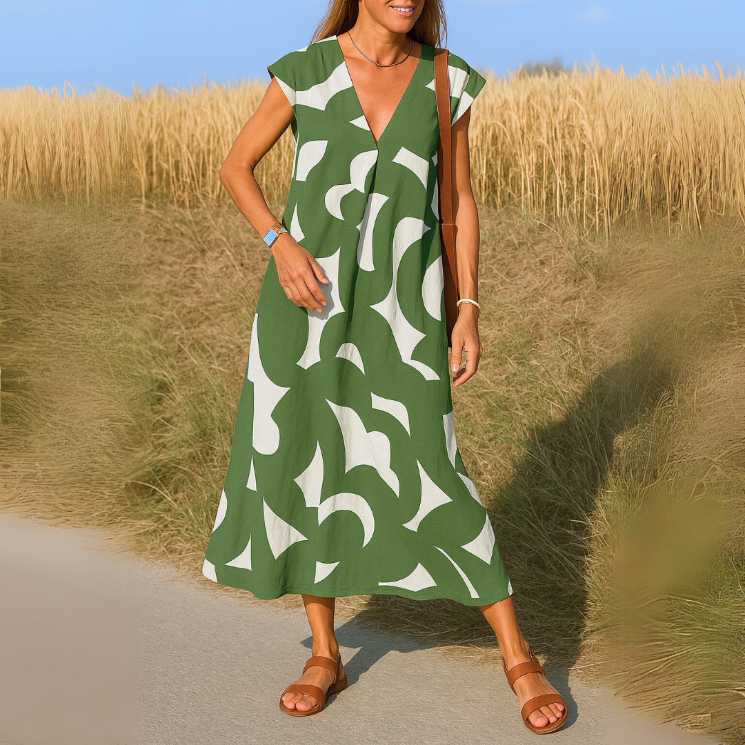 Laura | Vestido maxi con estampado artístico
