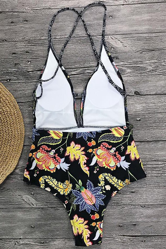 Bañador con Estampado Boho y Escote en V