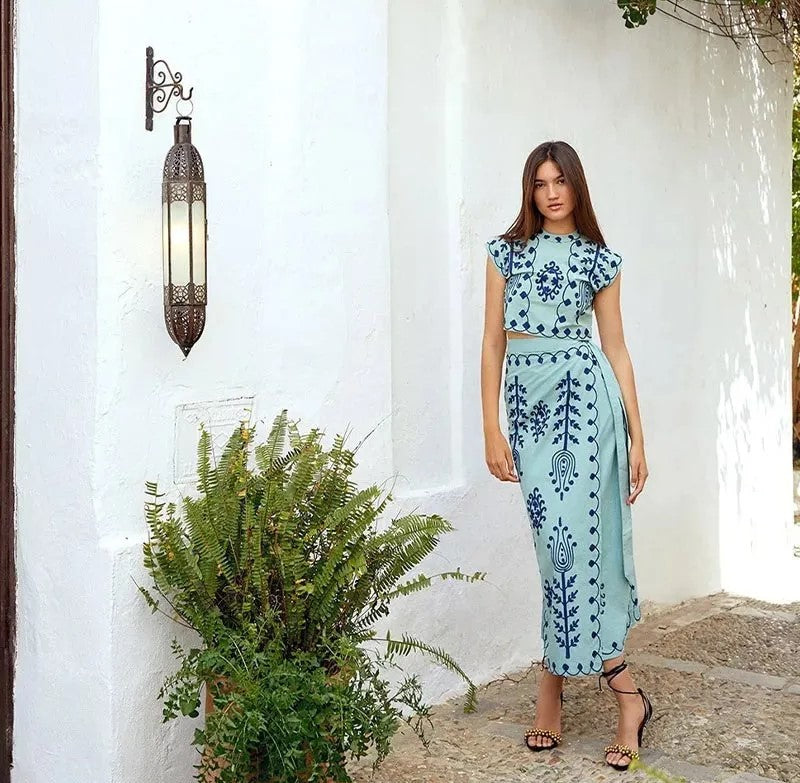 Camilla | Conjunto estampado de top y falda