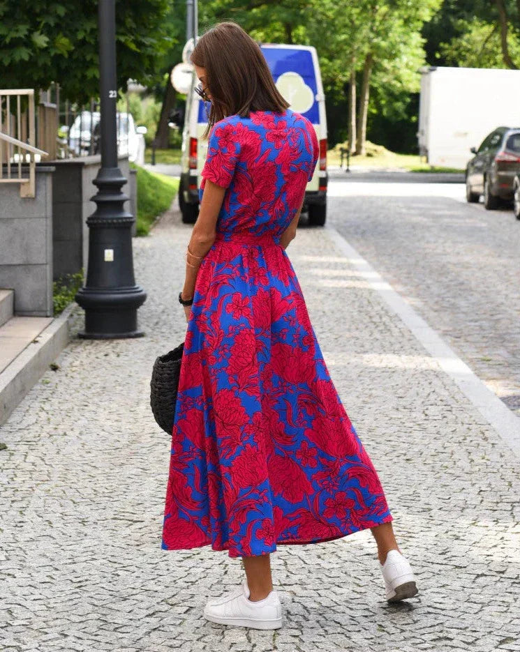 Barbara | Vestido midi cruzado de estilo vibrante