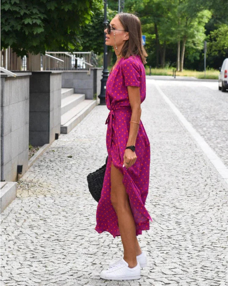Barbara | Vestido midi cruzado de estilo vibrante