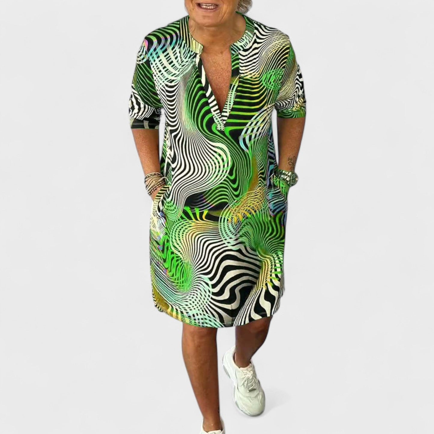 Ria | Vestido Estampado con Cuello en V