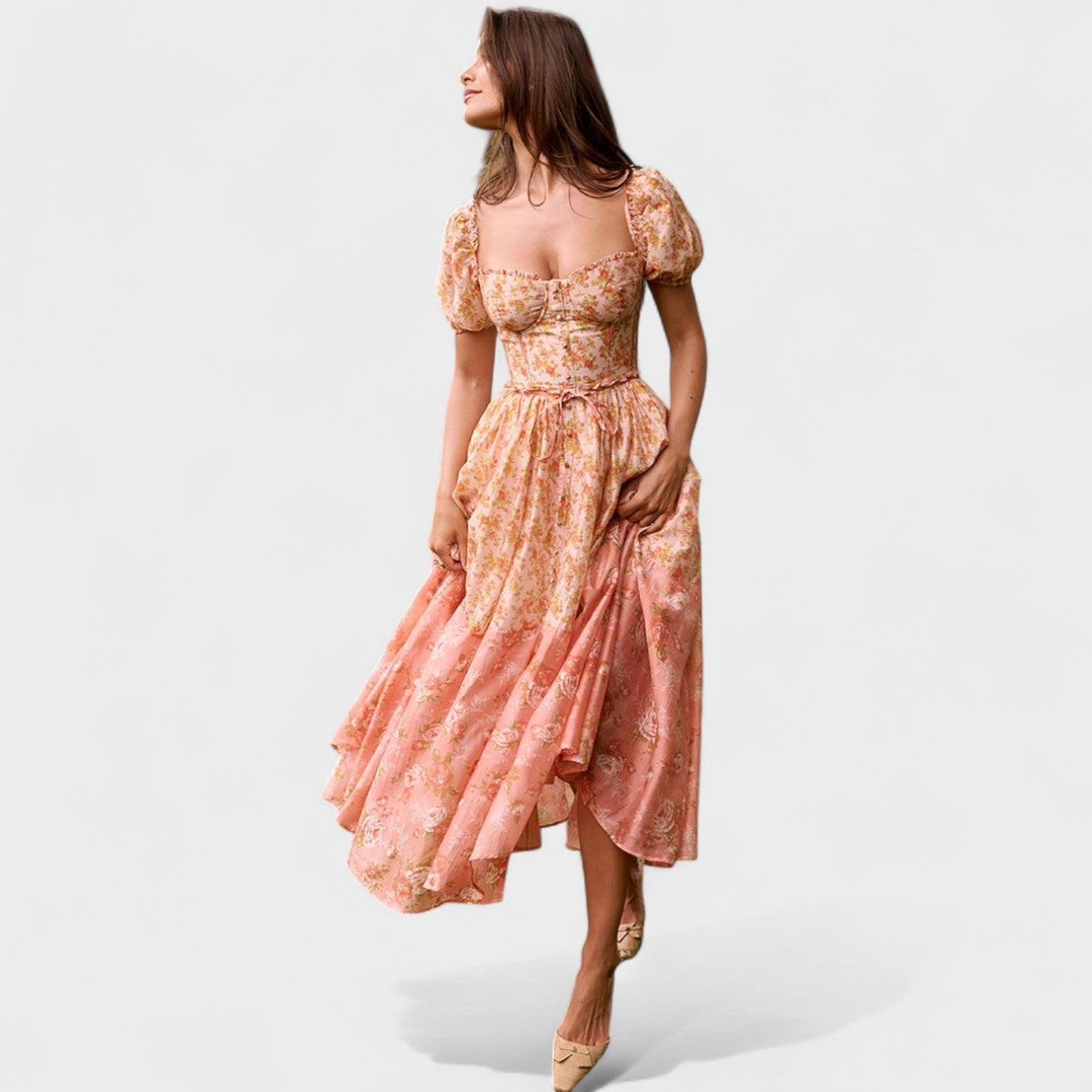 Vestido Valentina Floral Coral