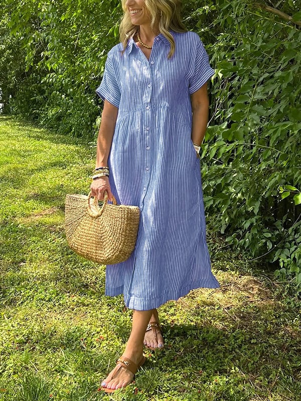 Malina | Vestido camisa a rayas con bolsillos funcionales