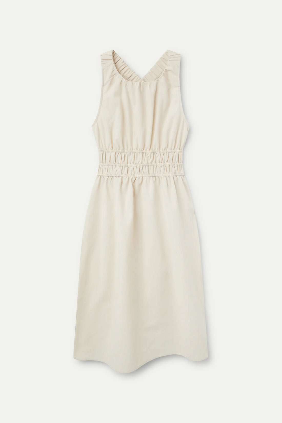 Vestido midi casual con espalda cruzada y estilo moderno