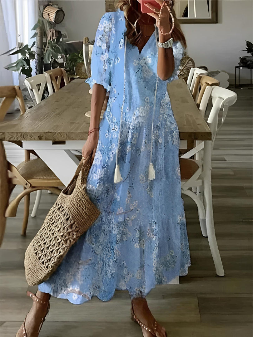 Andrea - Vestido Impreso Boho Vintage con Escote en V