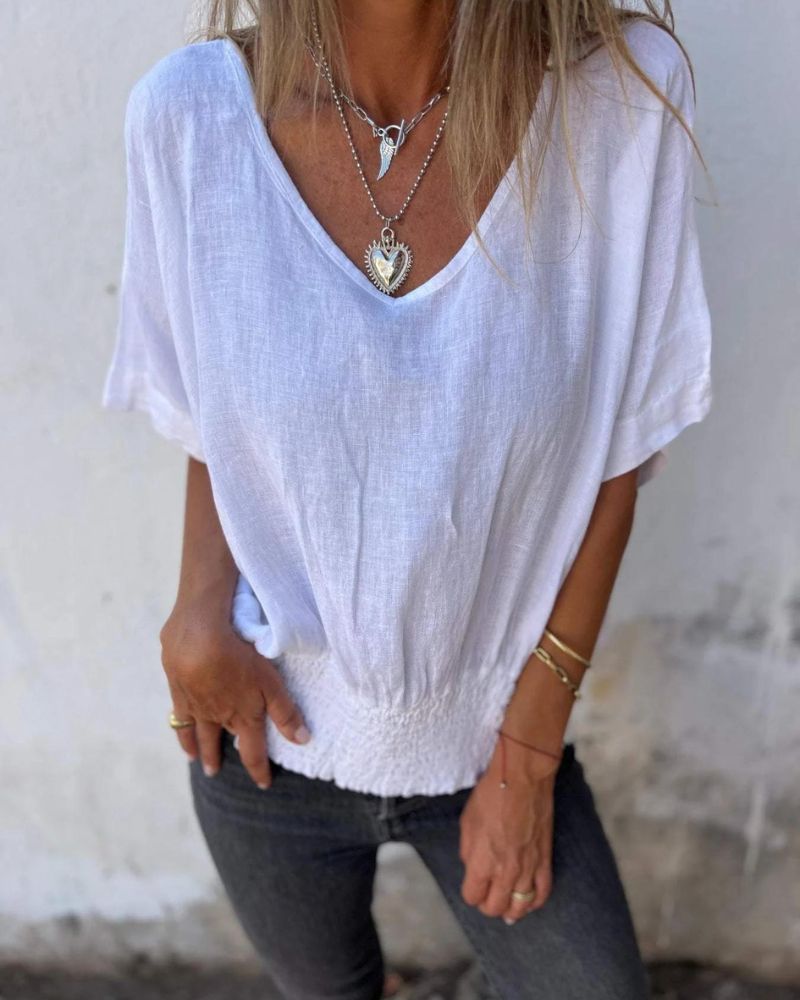 BOMIA - Camiseta cómoda con cintura y escote en V