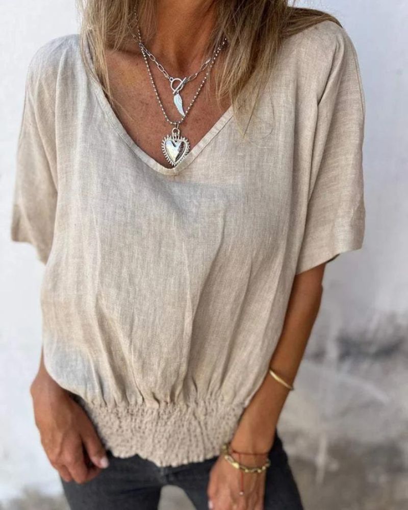 BOMIA - Camiseta cómoda con cintura y escote en V