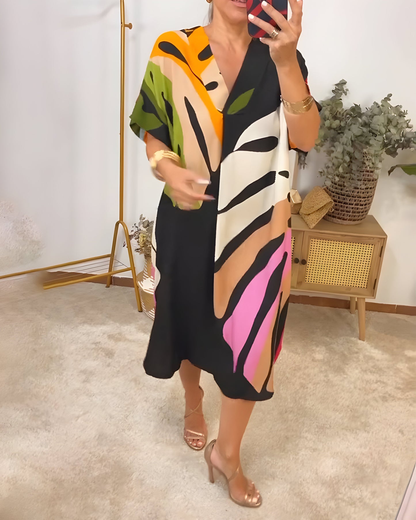 Weronika | Vestido casual con estampado colorido de hojas
