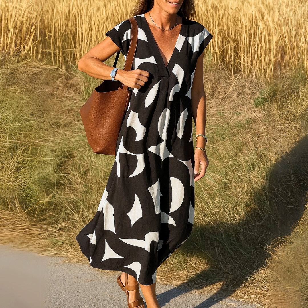 Laura | Vestido maxi con estampado artístico