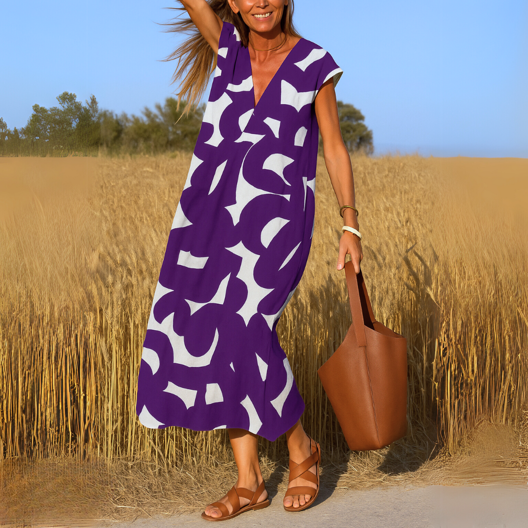 Laura | Vestido maxi con estampado artístico
