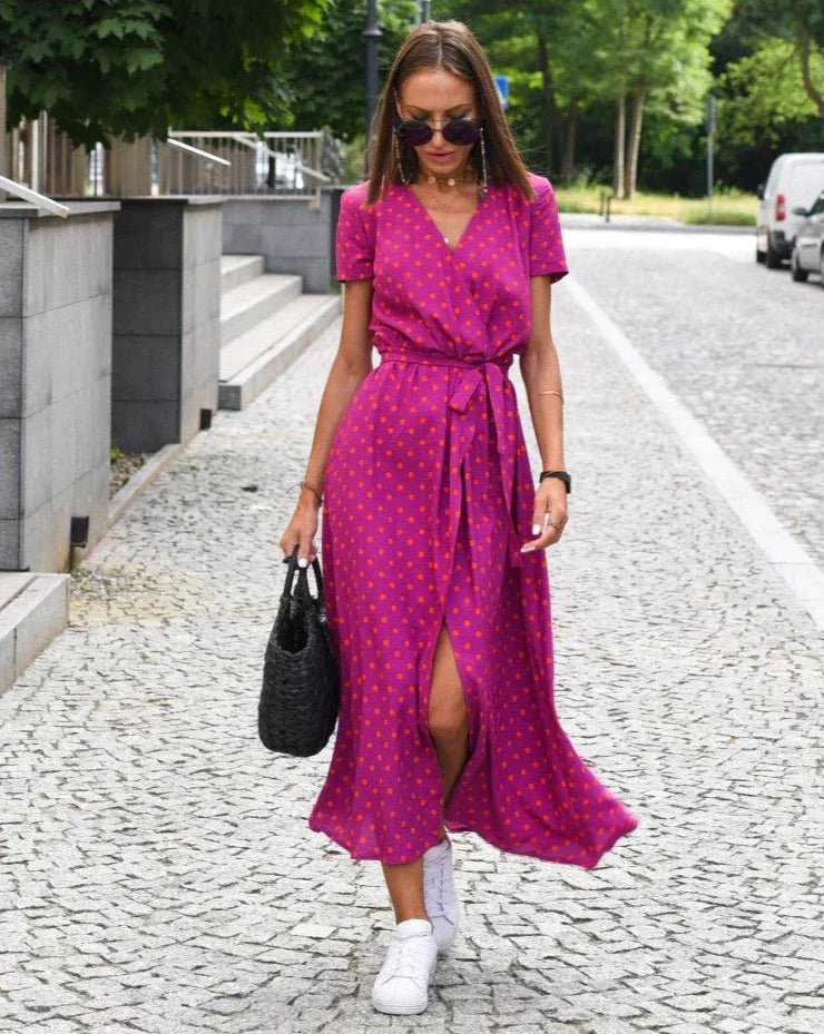 Barbara | Vestido midi cruzado de estilo vibrante