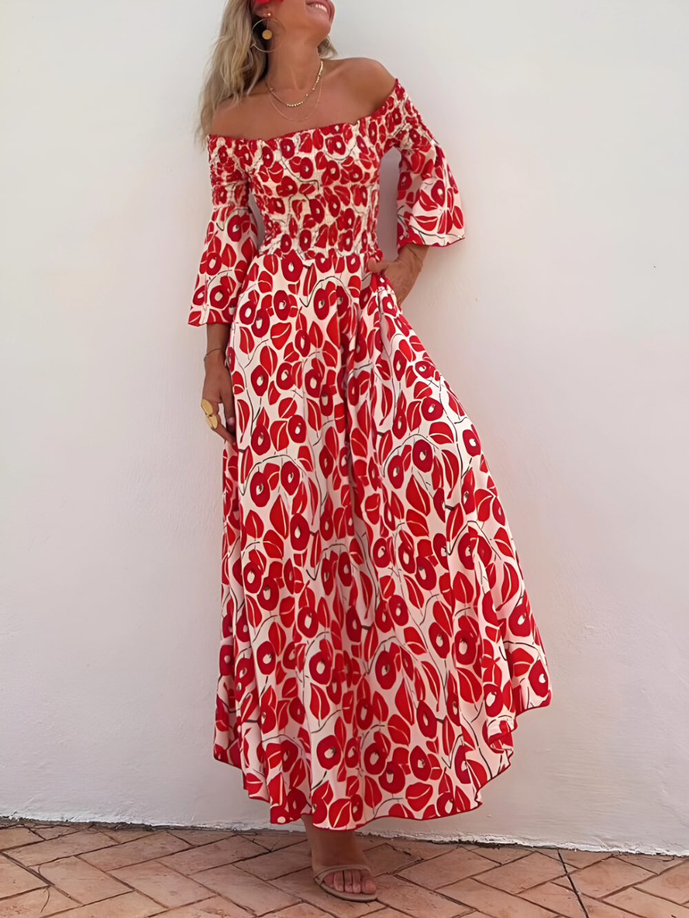 Alina | Vestido Maxi con Hombros Descubiertos y Encanto Boho