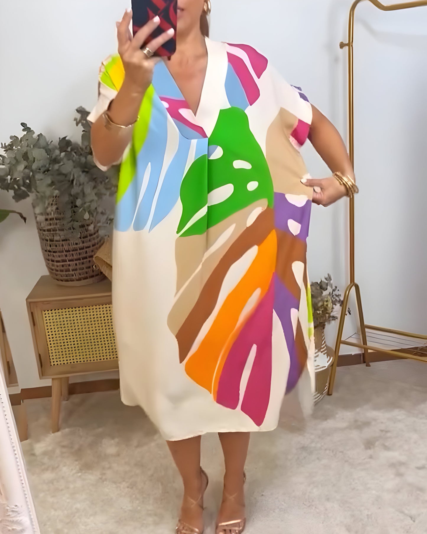 Weronika | Vestido casual con estampado colorido de hojas