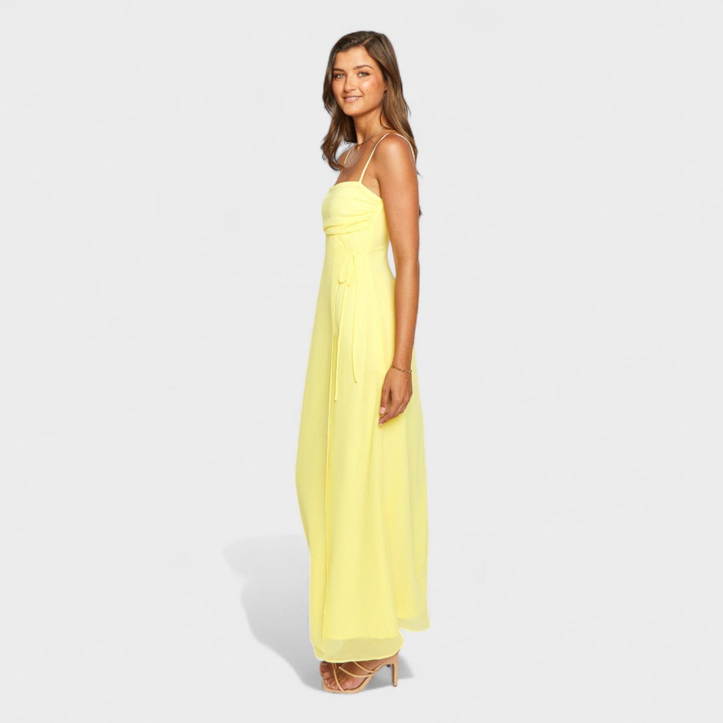 Flossie – Vestido Maxi Amarillo con Lazo Lateral