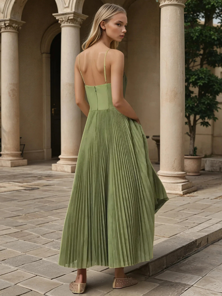 Katarzyna | Vestido midi plisado con corsé