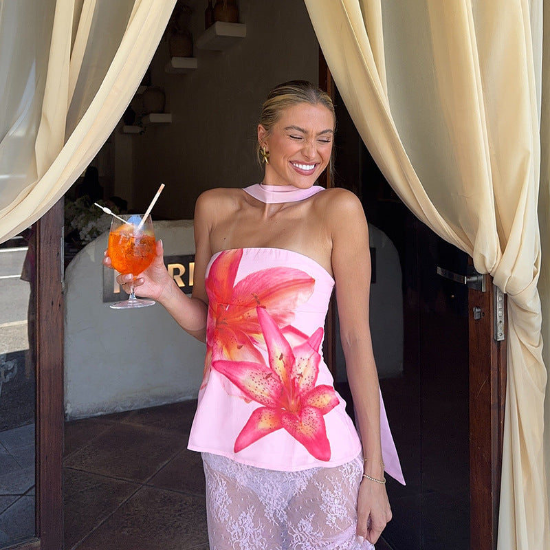 Ariah | Top sin mangas floral con bufanda