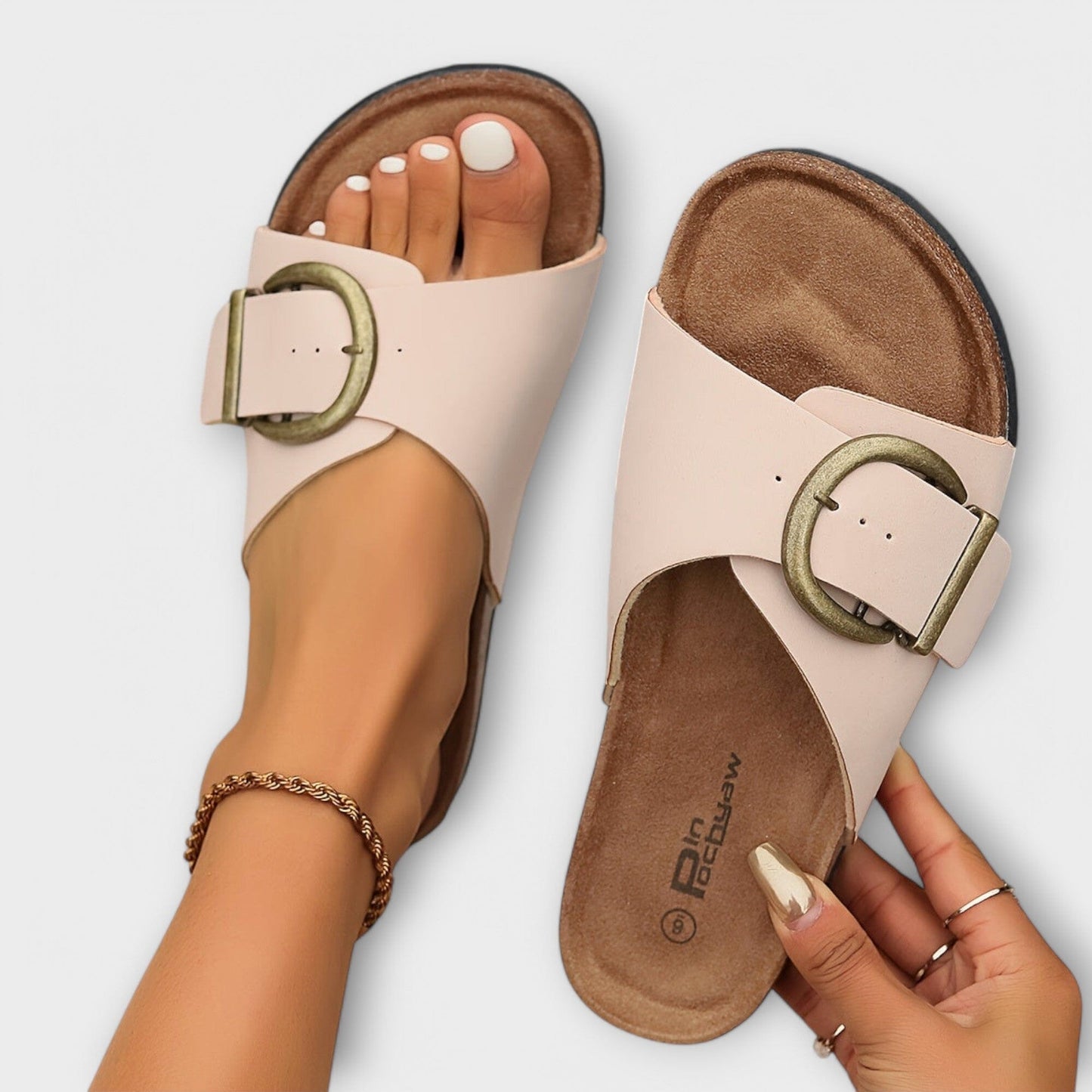 Margie – Sandalias tipo pantufla de corcho para mujer con diseño de hebilla