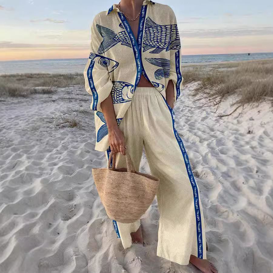 Yazette™ | Conjunto de ropa con estampado de pez azul