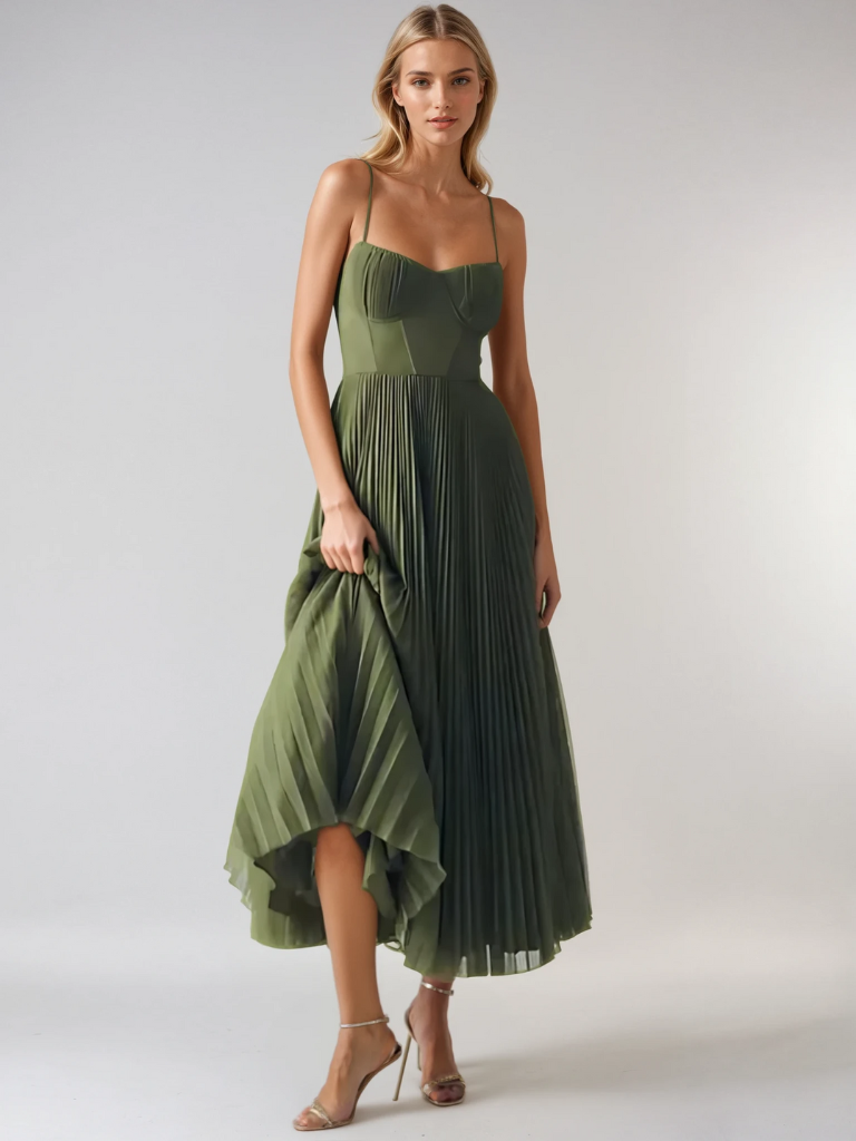 Katarzyna | Vestido midi plisado con corsé