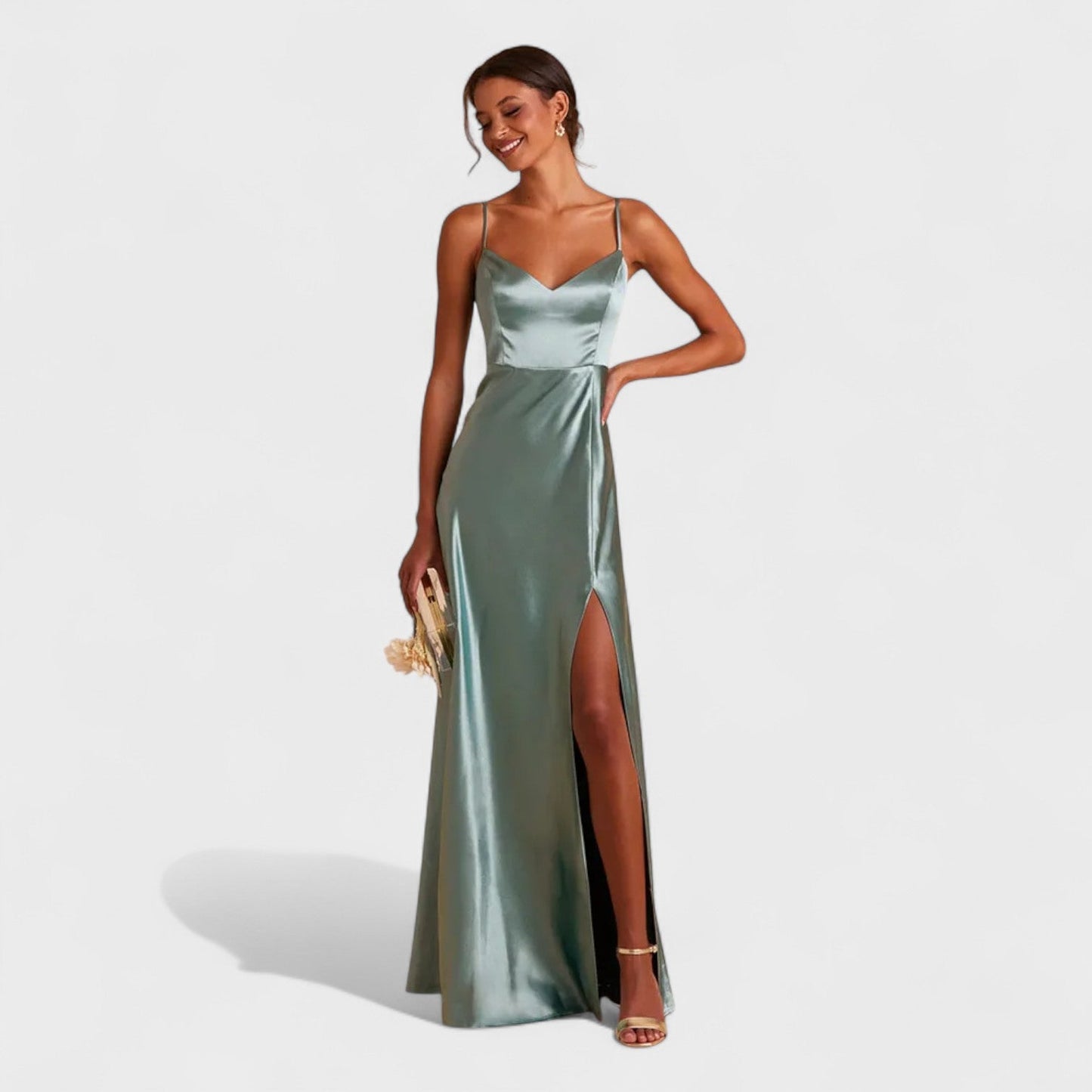 Lucía Satinada – Vestido Largo con Abertura