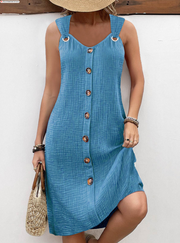 Vestido sin mangas A-línea transpirable con escote en V