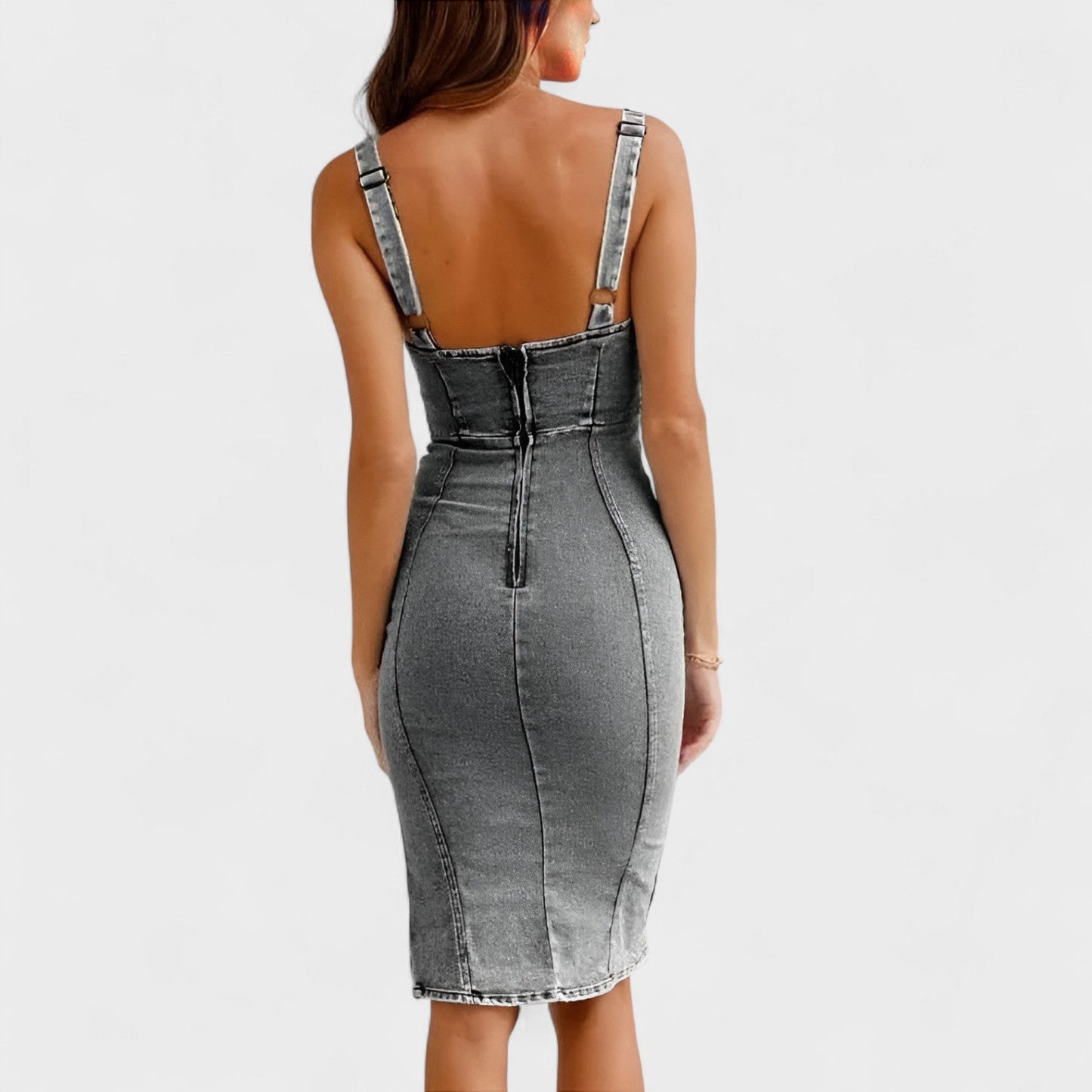 Valeria – Vestido Vaquero Ajustado con Abertura