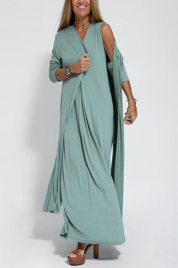 Carmela | Elegante vestido largo con chaqueta de punto