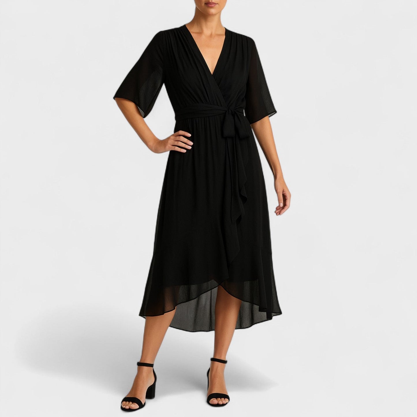 Yalina – Vestido Envelope Elegante com Cintura Ajustável