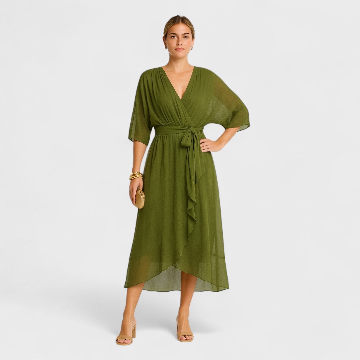 Yalina – Vestido Envelope Elegante com Cintura Ajustável