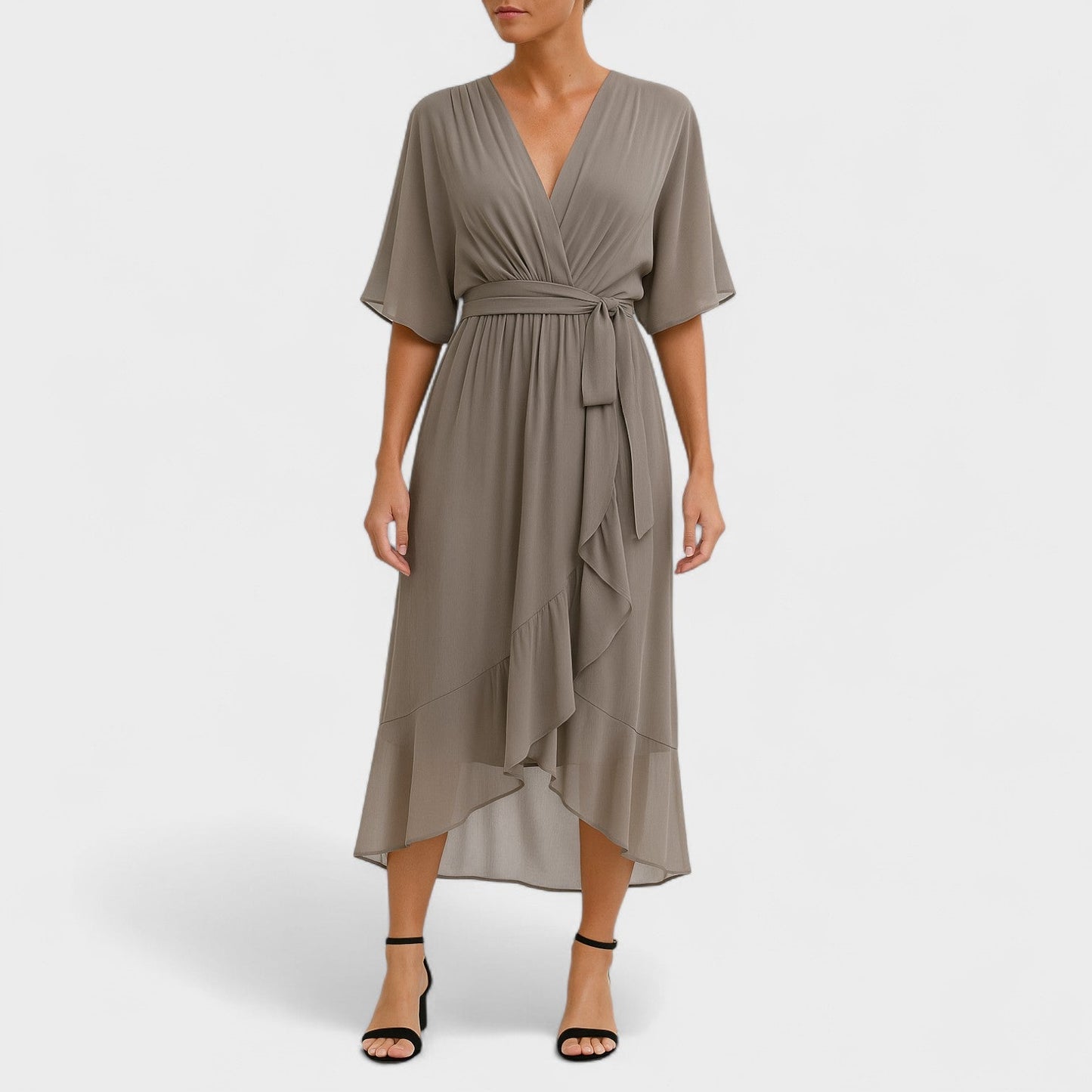 Yalina – Vestido Envelope Elegante com Cintura Ajustável
