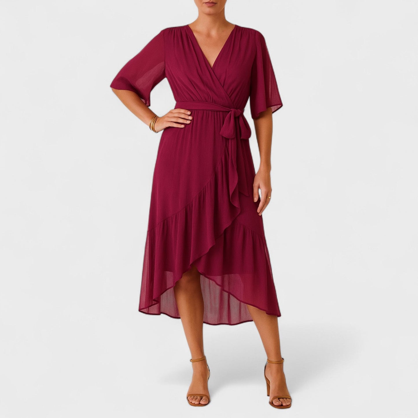 Yalina – Vestido Envelope Elegante com Cintura Ajustável