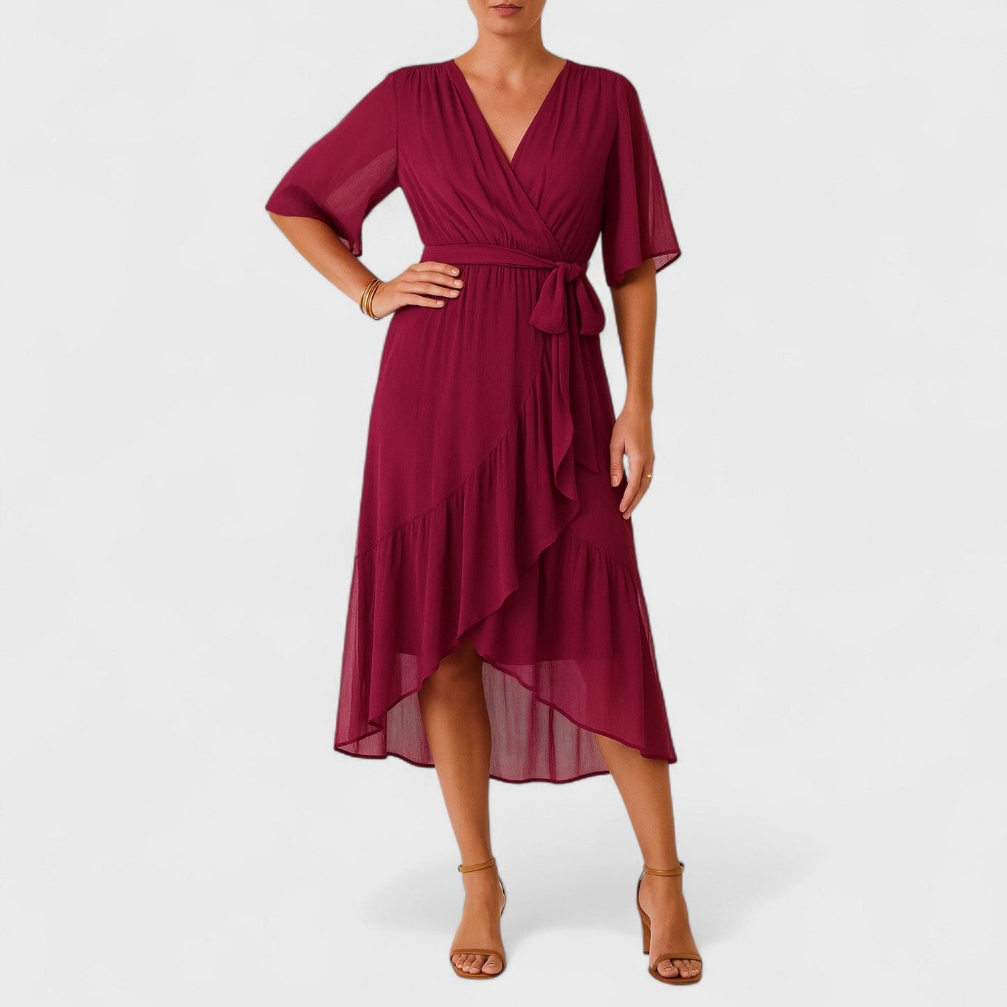 Yalina – Vestido Envelope Elegante com Cintura Ajustável
