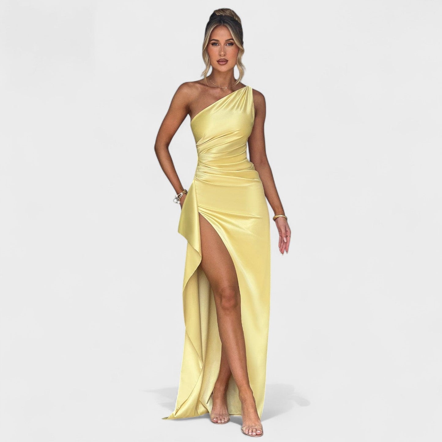 Ariel – Vestido Asimétrico Cetim Limón
