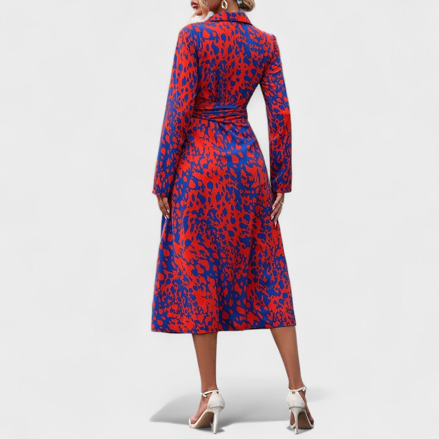 Vestido Camila – Estilo Animal Print Azul e Vermelho