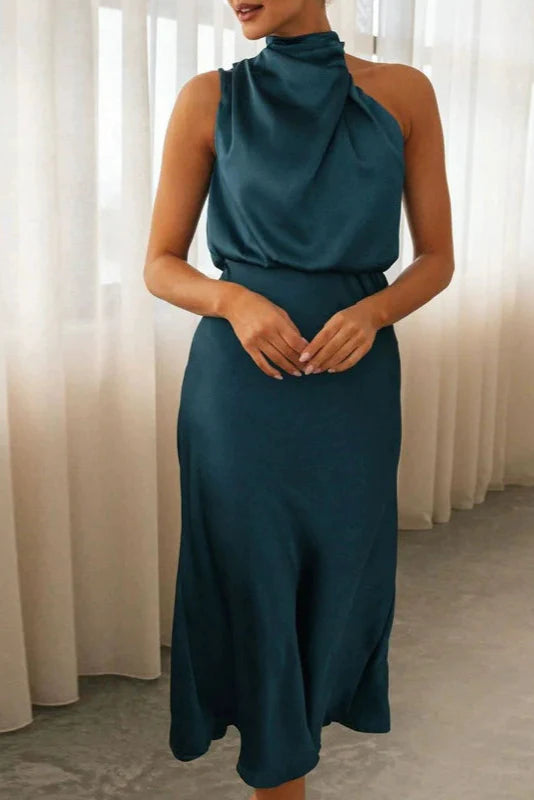 Benthe - Vestido Largo de Satén con Cuello Halter