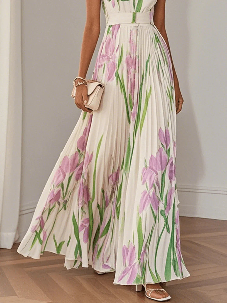 Nina | Estiloso Vestido Largo Plisado Floral para Mujer