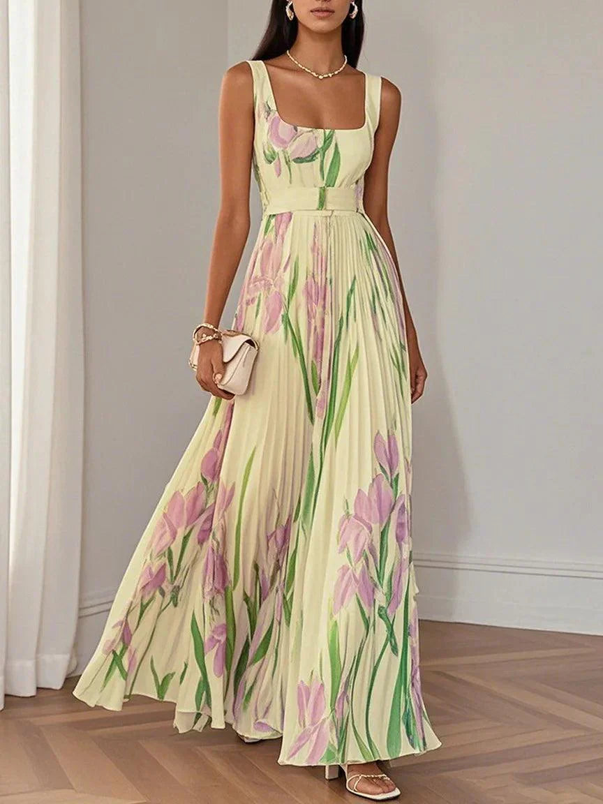 Nina | Estiloso Vestido Largo Plisado Floral para Mujer
