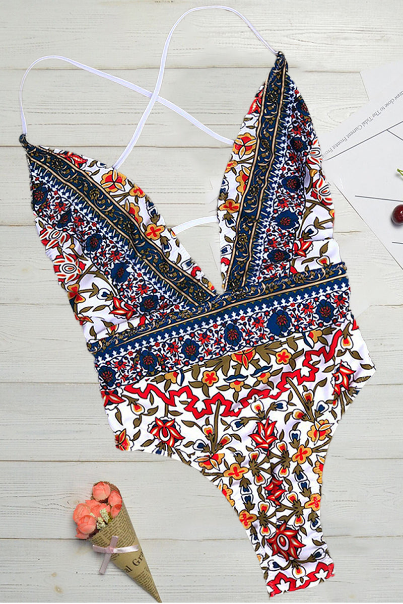 Bañador con Estampado Boho y Escote en V