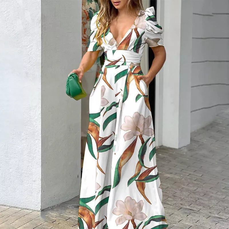 Adelina - Mono con escote en V y estampado