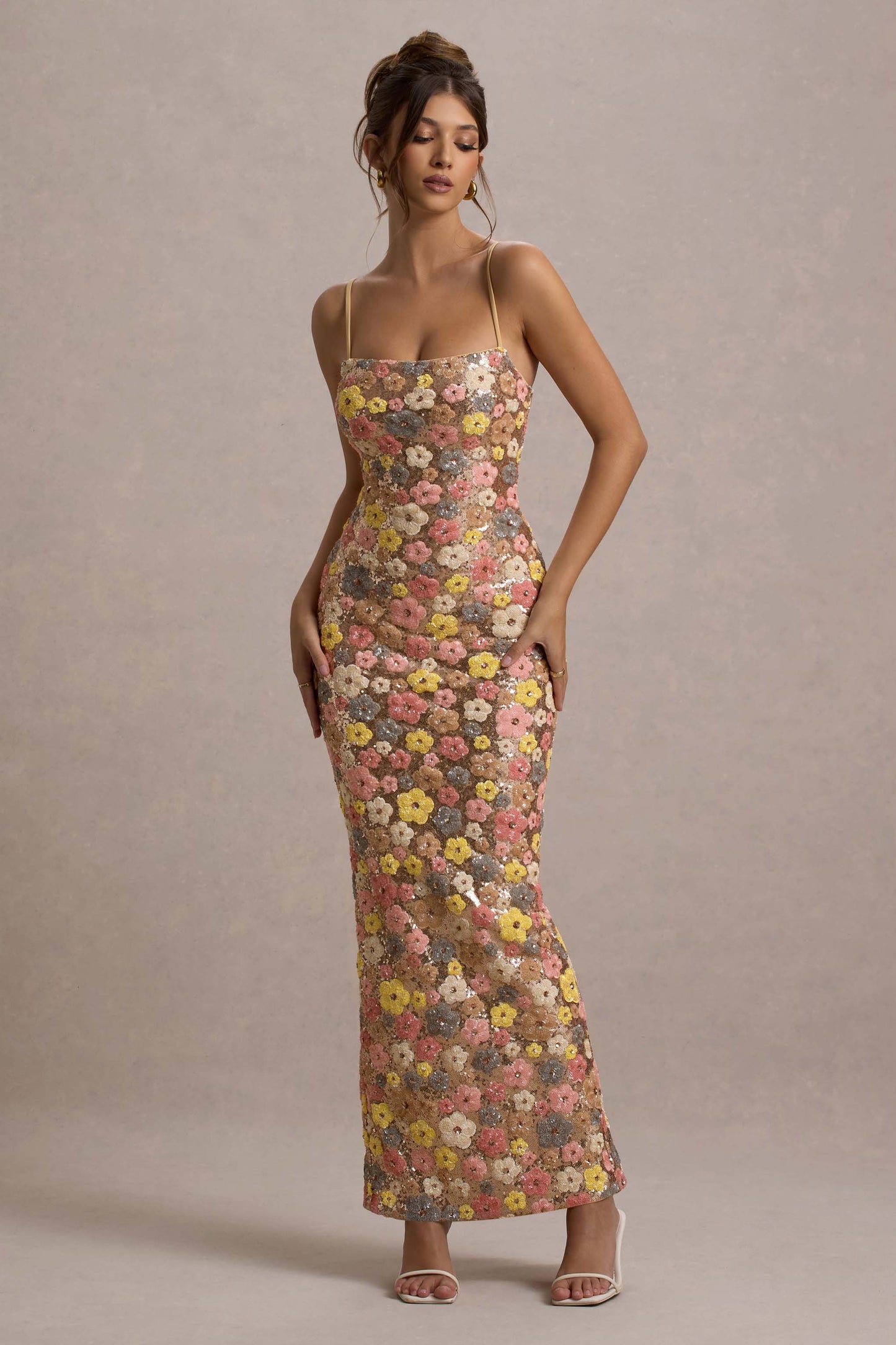 SELVIANA Vestido Maxí con Flores y Lentejuelas
