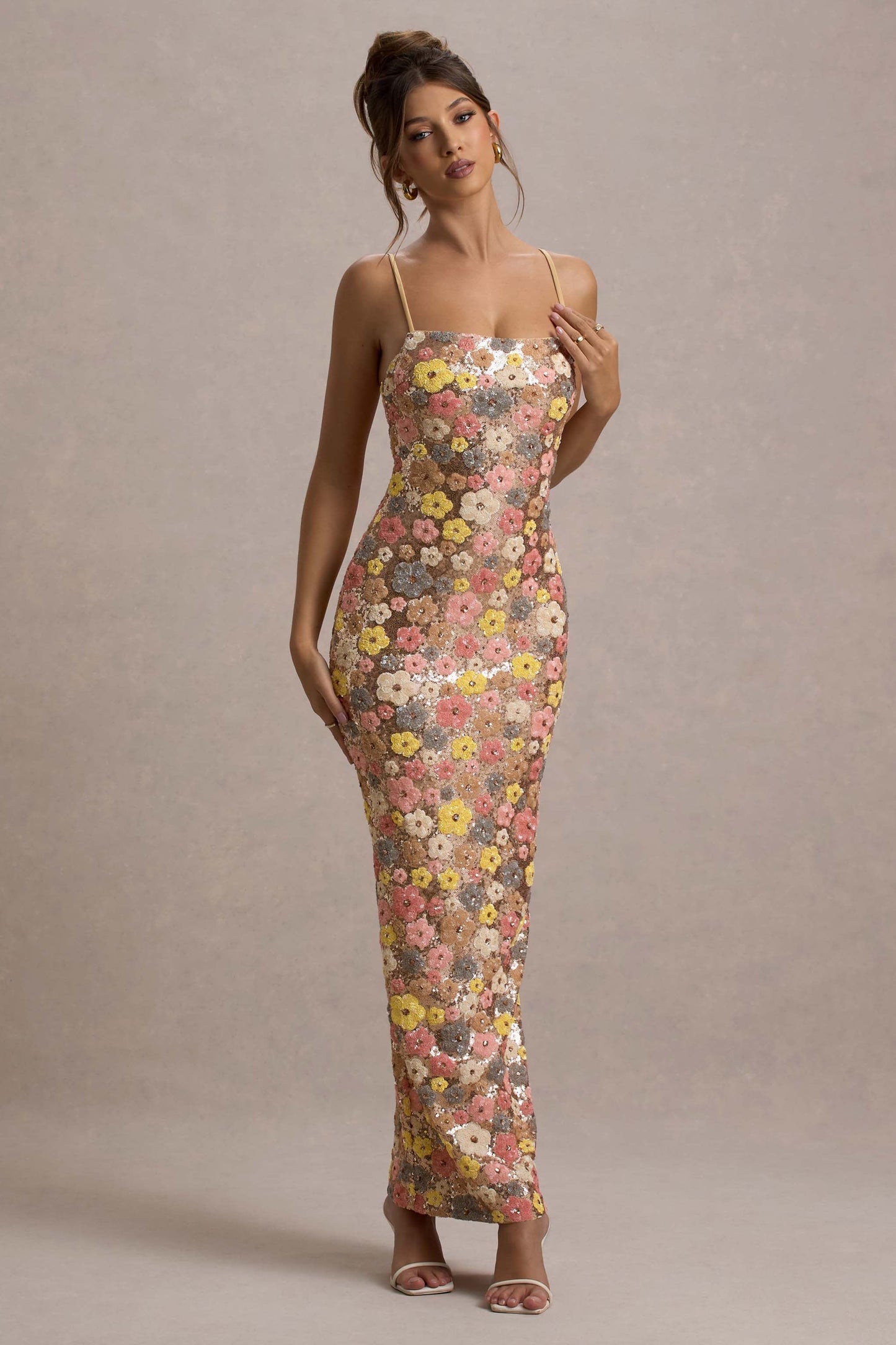 SELVIANA Vestido Maxí con Flores y Lentejuelas