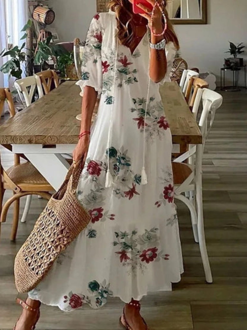 Andrea - Vestido Impreso Boho Vintage con Escote en V