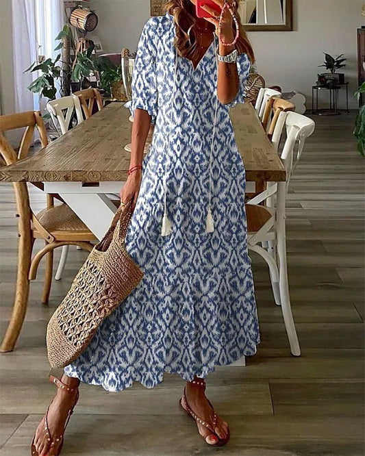 Andrea - Vestido Impreso Boho Vintage con Escote en V