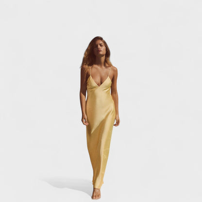 Alba – Vestido Satén de Espalda Abierta